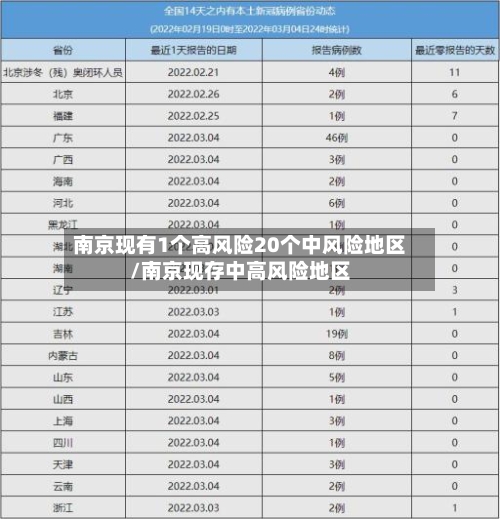 南京现有1个高风险20个中风险地区/南京现存中高风险地区